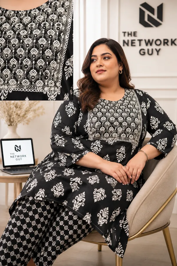 Black_Cotton_Plus_Size_Kurta_Pant_Set_For_Women