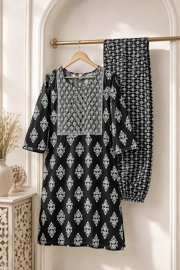 Black_Cotton_Plus_Size_Kurta_Pant_Set_For_Women