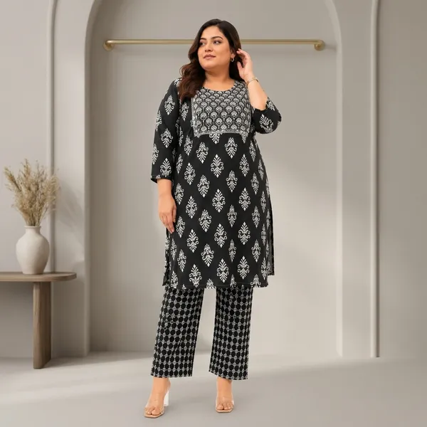 Black_Cotton_Plus_Size_Kurta_Pant_Set_For_Women
