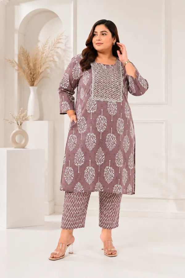 Mauve_Cotton_Plus_Size_Kurta_Pant_Set_For_Women