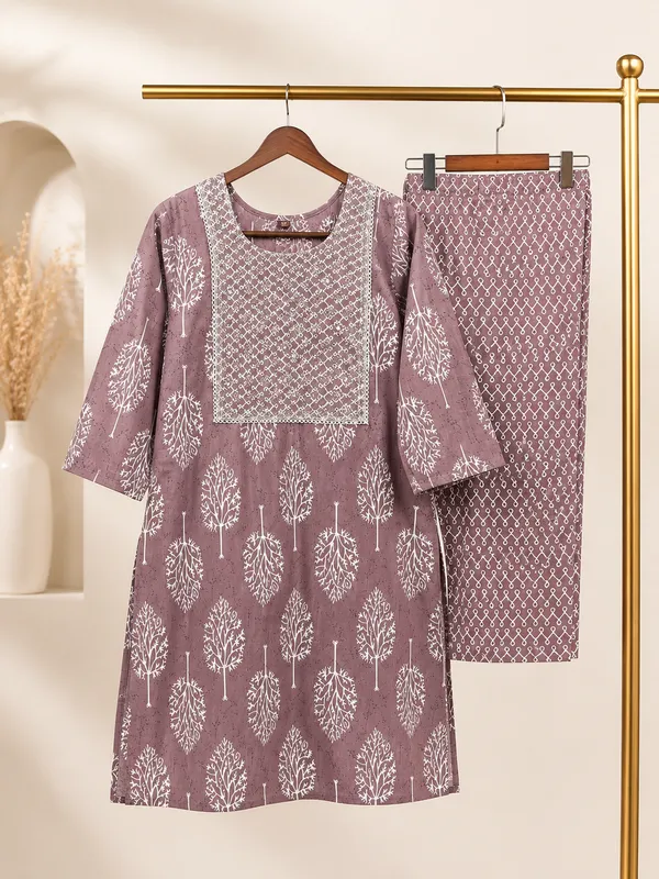 Mauve_Cotton_Plus_Size_Kurta_Pant_Set_For_Women