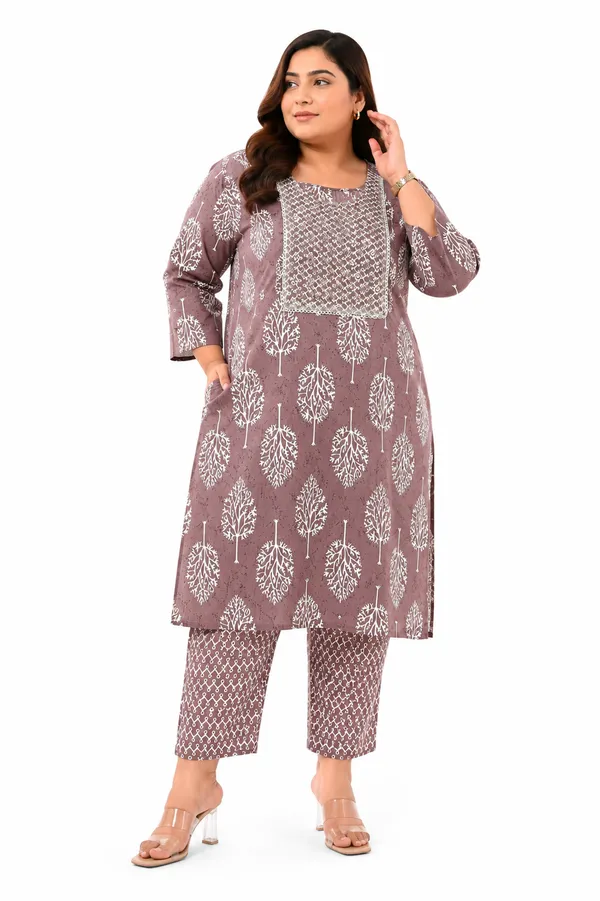 Mauve_Cotton_Plus_Size_Kurta_Pant_Set_For_Women