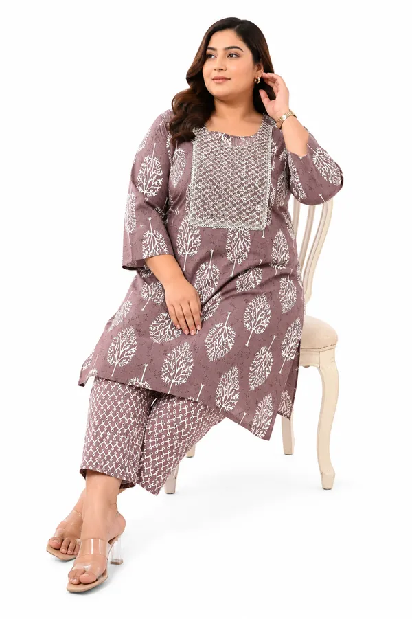 Mauve_Cotton_Plus_Size_Kurta_Pant_Set_For_Women