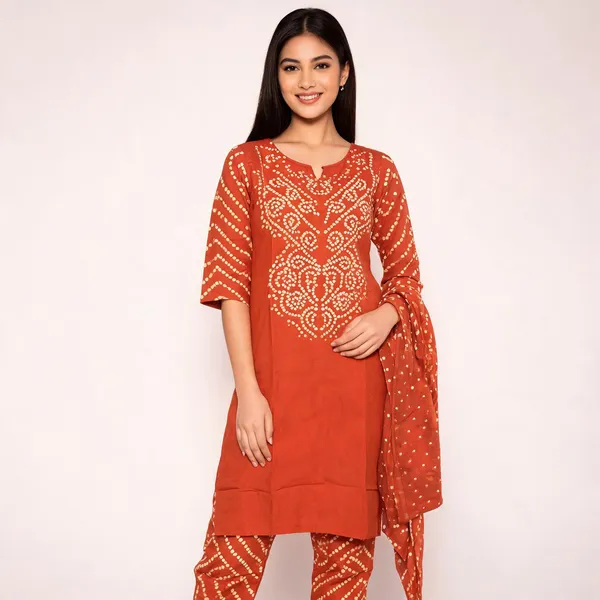 Orange_Cotton_Kurta_Dupatta_Set_For_Women