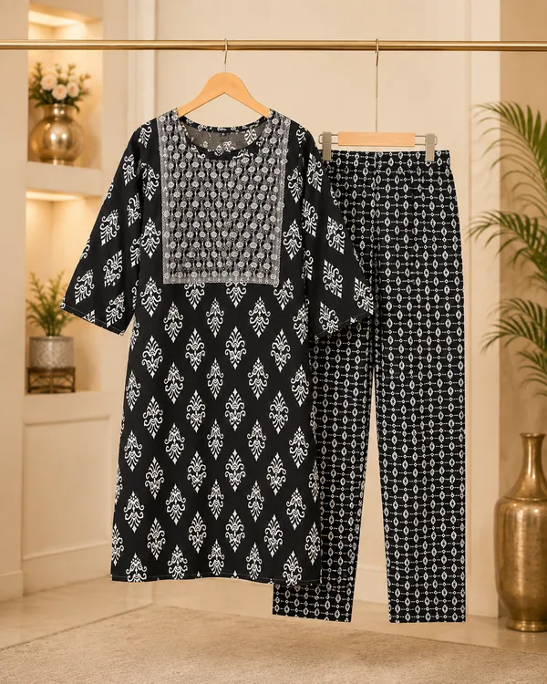 Black_Cotton_Kurta_Pant_Set_For_Women