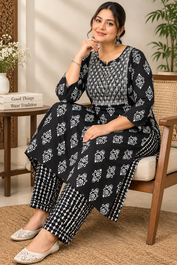 Black_Cotton_Kurta_Pant_Set_For_Women