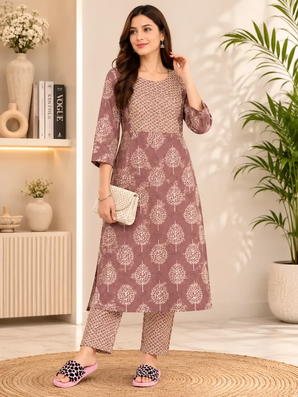 Mauve_Cotton_Kurta_Pant_Set_For_Women