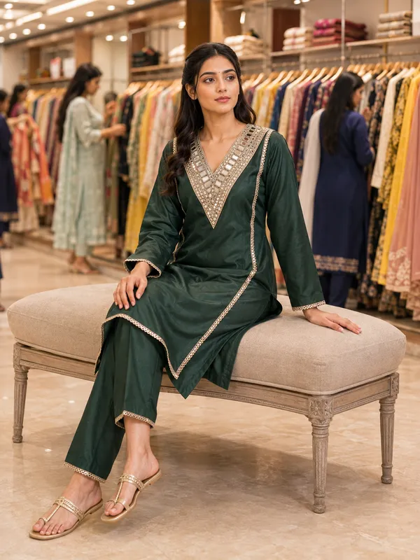 Dark_Green_Embroidered_Co-ord_Set_for_Women_with_Mirror_work