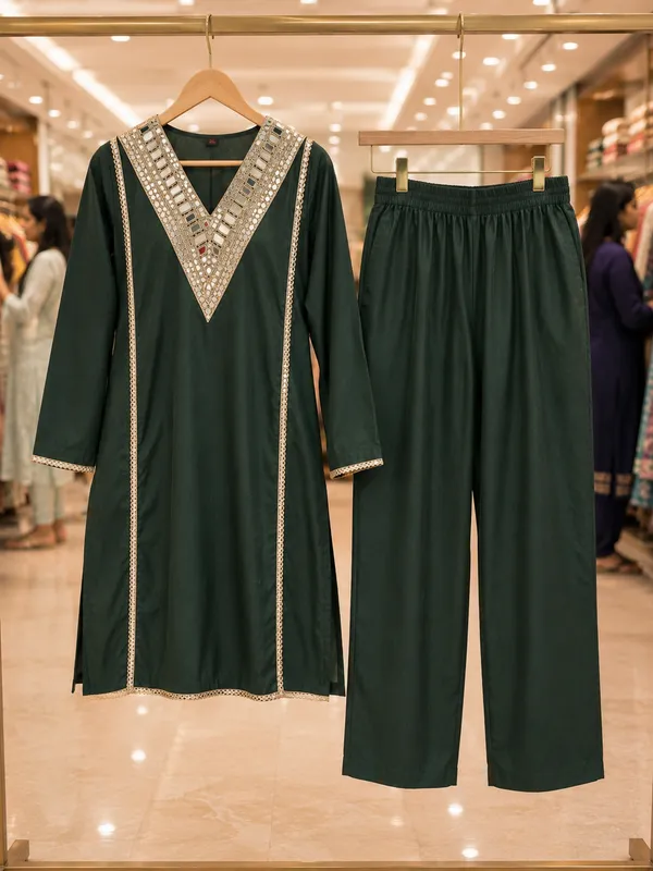 Dark_Green_Embroidered_Co-ord_Set_for_Women_with_Mirror_work