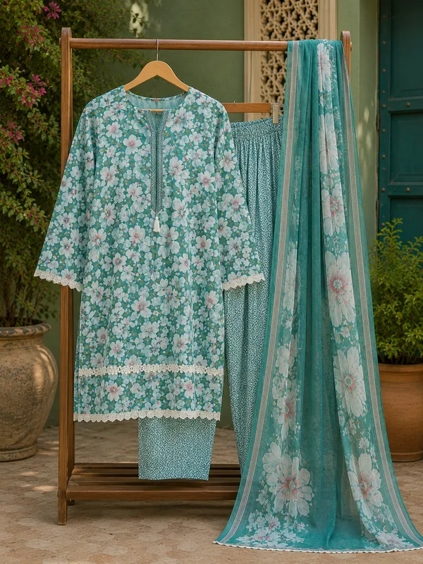 Turquoise_Floral_Printed_Suit_Set_with_Dupatta_with_Farsi_Salwar_for_Women
