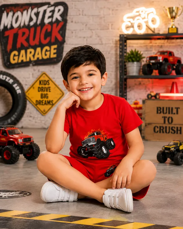 Red_Cotton_T-Shirt_And_Shorts_Set_For_Boys