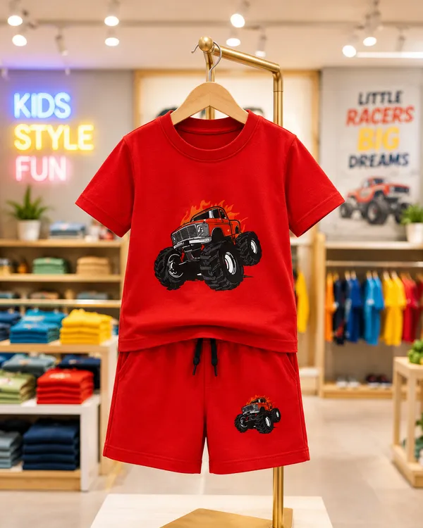 Red_Cotton_T-Shirt_And_Shorts_Set_For_Boys