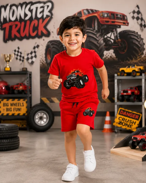 Red_Cotton_T-Shirt_And_Shorts_Set_For_Boys