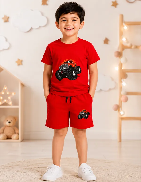 Red_Cotton_T-Shirt_And_Shorts_Set_For_Boys