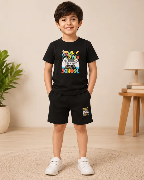 Black_Cotton_T-Shirt_And_Shorts_Set_For_Boys
