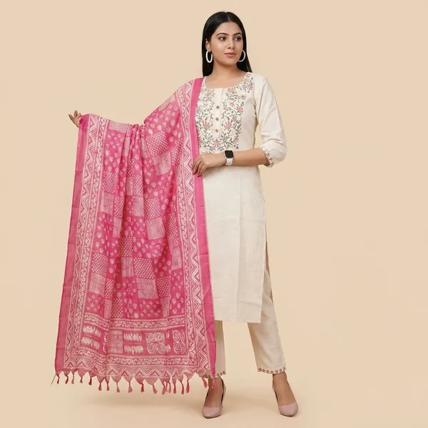 Khadi_Cotton_Embroidery_Suit_And_Khadi_Silk_Dupata_Set