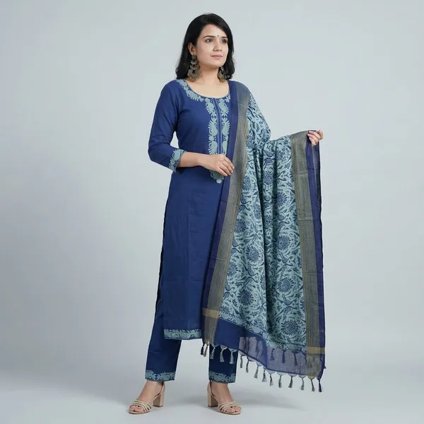 Khadi_Cotton_Embroidered_Set_With_Kurta_Pant_With_Dupatta_Set