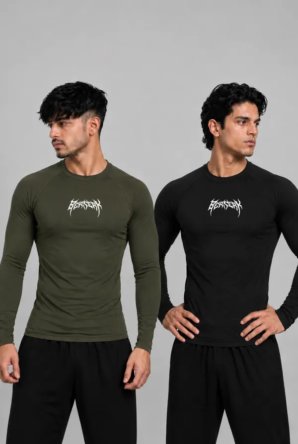 Pack_of_2-_Black_and_Green_full_sleeve_compression_tees