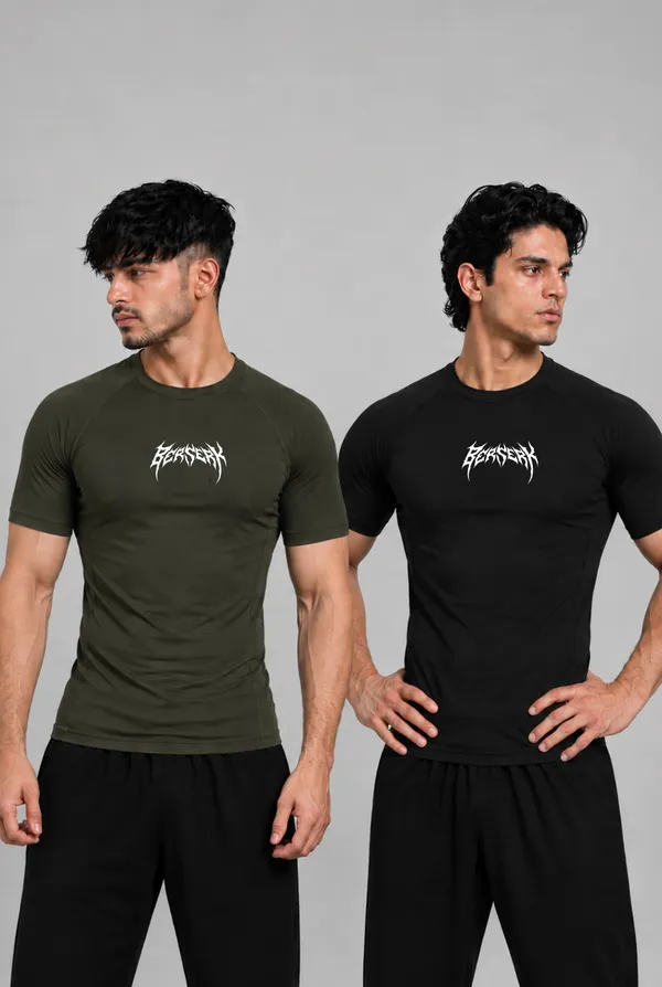 Pack_of_2-_Black_and_Green_half_sleeve_compression_tees