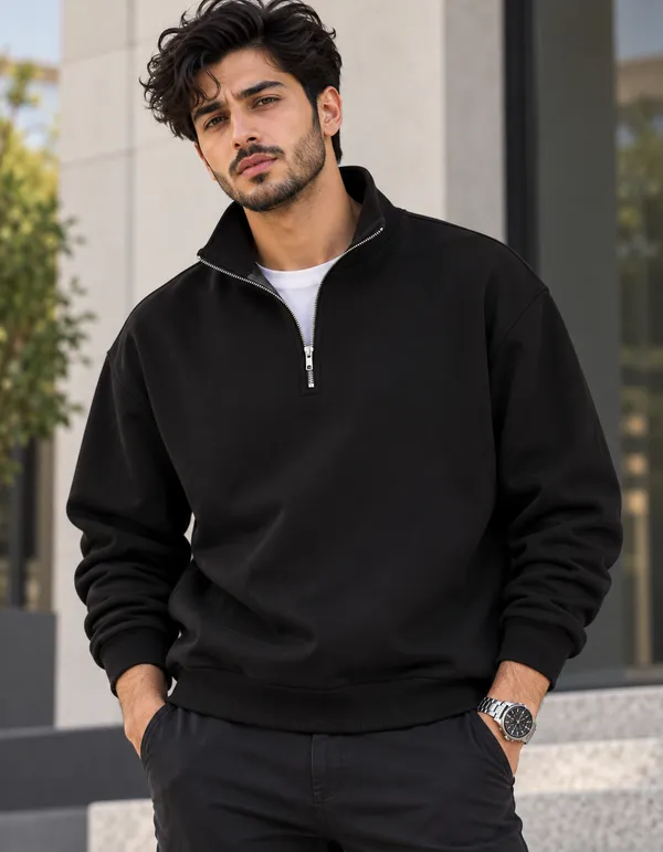 Black_Casual_Quarter_Zip_Sweatshirt_for_Men
