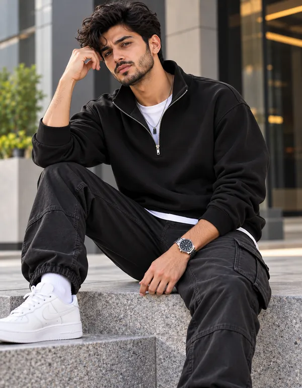 Black_Casual_Quarter_Zip_Sweatshirt_for_Men
