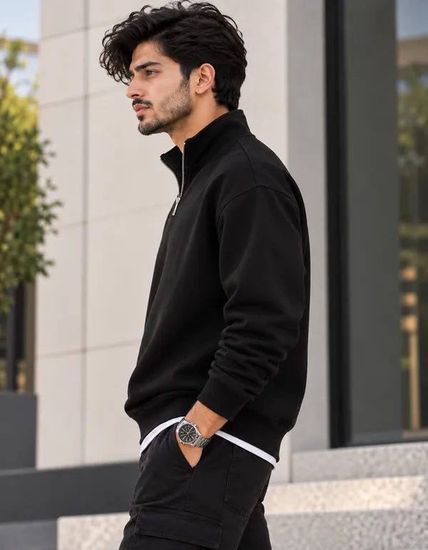 Black_Casual_Quarter_Zip_Sweatshirt_for_Men