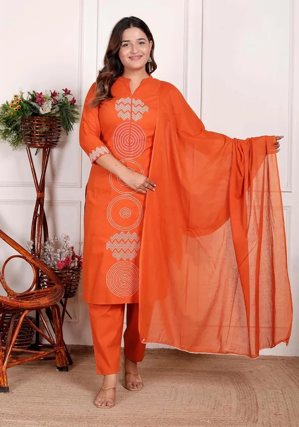 Dark_Orange_Cotton_Regular_Printed_Straight_Kurti_With_Pant_Dupatta_Set_For_Women