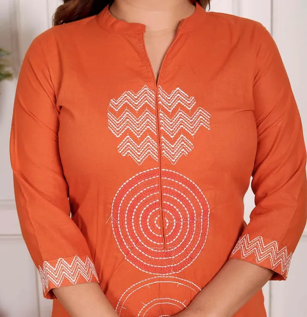 Dark_Orange_Cotton_Regular_Printed_Straight_Kurti_With_Pant_Dupatta_Set_For_Women