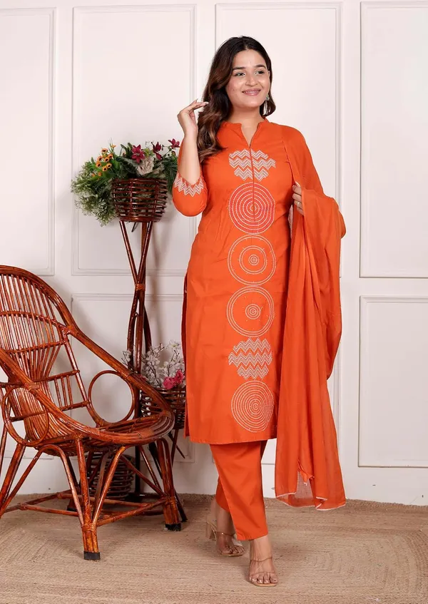 Dark_Orange_Cotton_Regular_Printed_Straight_Kurti_With_Pant_Dupatta_Set_For_Women