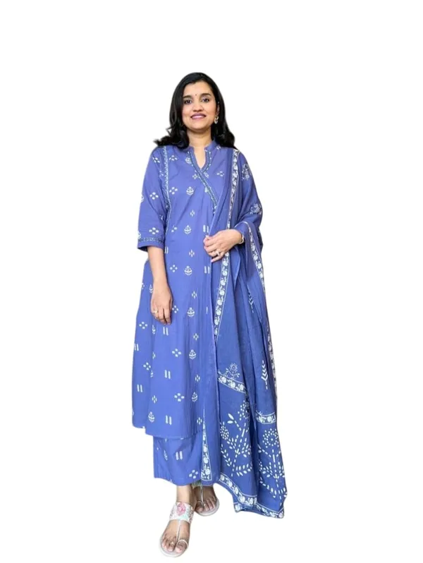 Blue_Cotton_Regular_Embroidered_Anarkali_Kurti_With_Pant_Dupatta_Set_For_Women