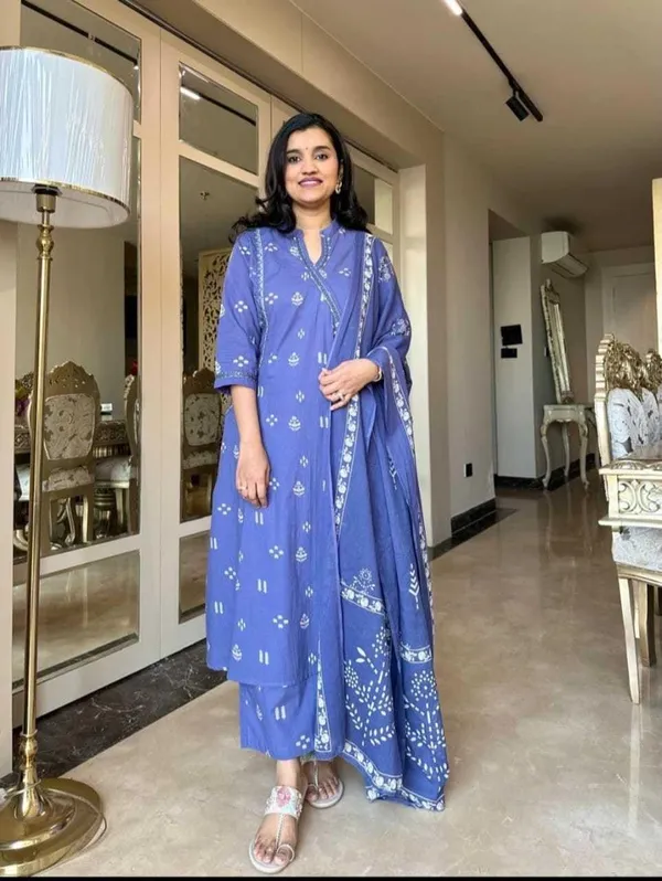 Blue_Cotton_Regular_Embroidered_Anarkali_Kurti_With_Pant_Dupatta_Set_For_Women