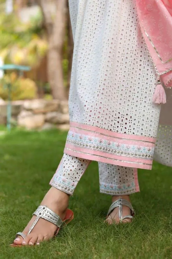 White_Cotton_Nayra_Cut_Embroidered_Kurti_With_Pant_Dupatta_For_Women
