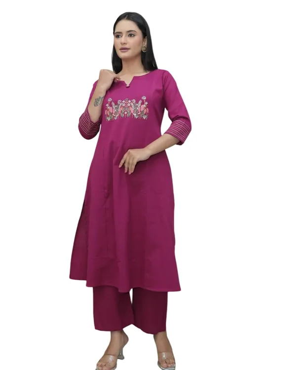 Purple_Cotton_Regular_Embroidered_Straight_Kurti_With_Pant_Dupatta_Set_For_Women