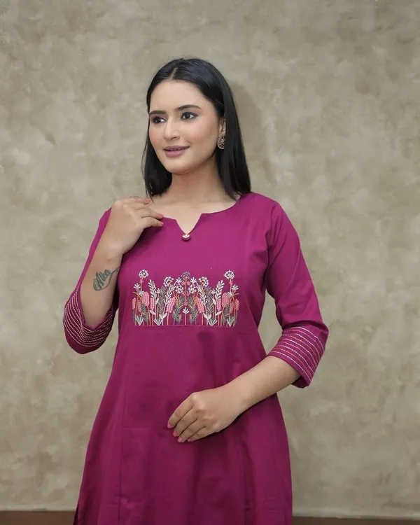 Purple_Cotton_Regular_Embroidered_Straight_Kurti_With_Pant_Dupatta_Set_For_Women
