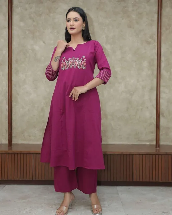 Purple_Cotton_Regular_Embroidered_Straight_Kurti_With_Pant_Dupatta_Set_For_Women