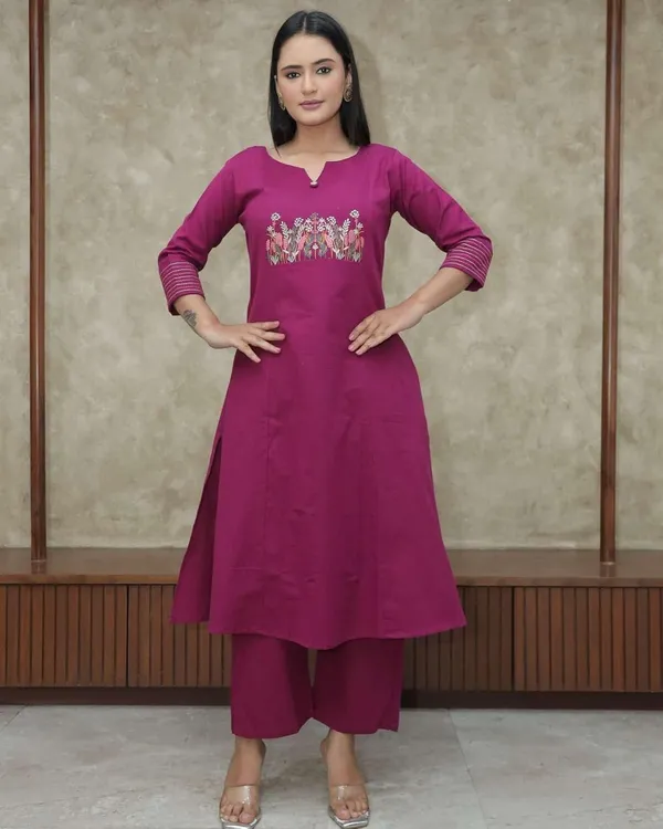 Purple_Cotton_Regular_Embroidered_Straight_Kurti_With_Pant_Dupatta_Set_For_Women