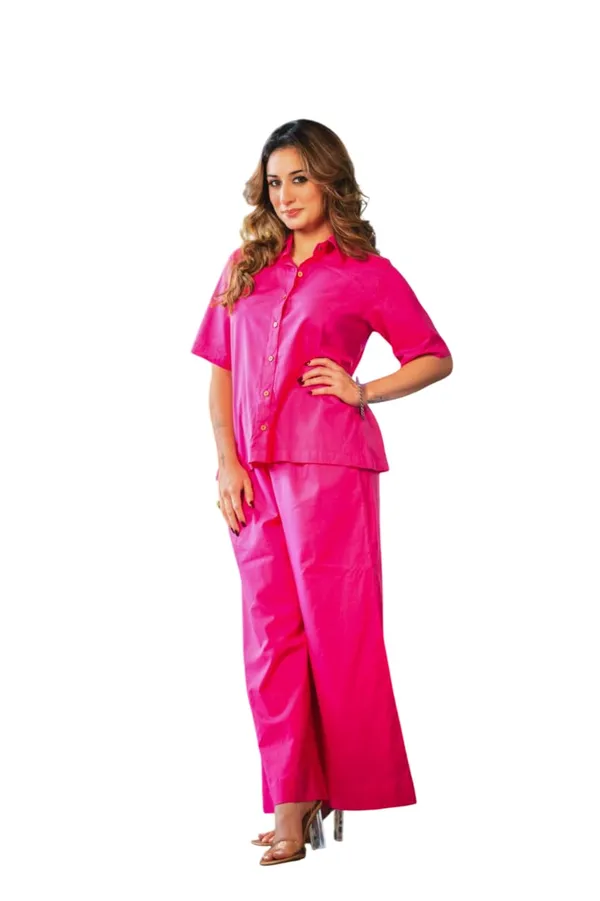 Pink_Cotton_Plain_Straight_Short_Kurti_With_Pant_Set_For_Women