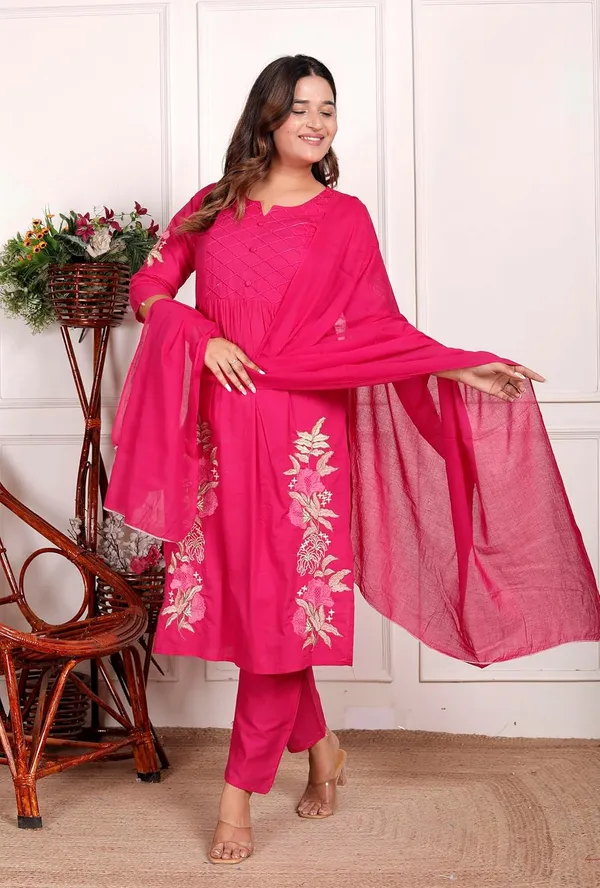 Pink_Cotton_Printed_Straight_Kurti_With_Pant_Dupatta_Set_For_Women