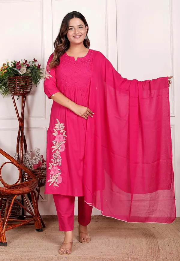 Pink_Cotton_Printed_Straight_Kurti_With_Pant_Dupatta_Set_For_Women