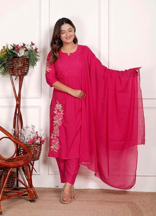 Pink_Cotton_Printed_Straight_Kurti_With_Pant_Dupatta_Set_For_Women