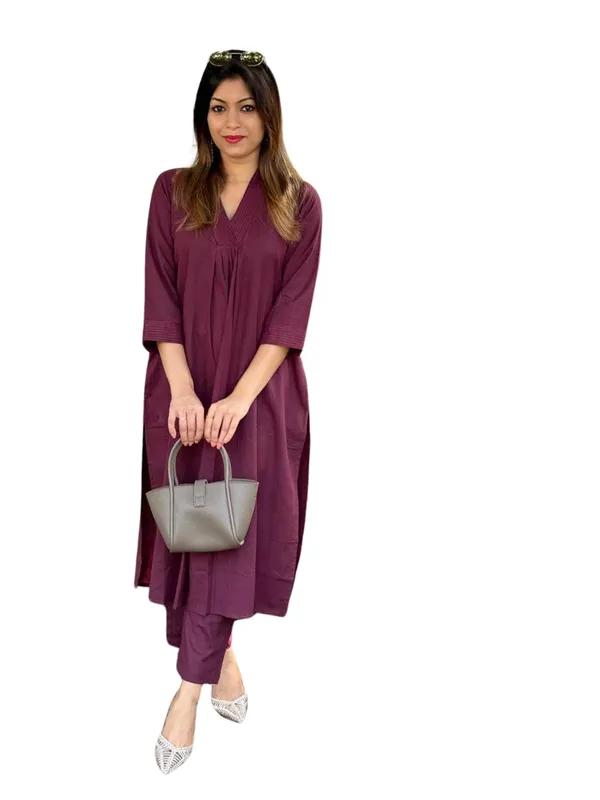 Maroon_Cotton_Printed_A_Line_Straight_Kurti_Pant_Set_For_Women