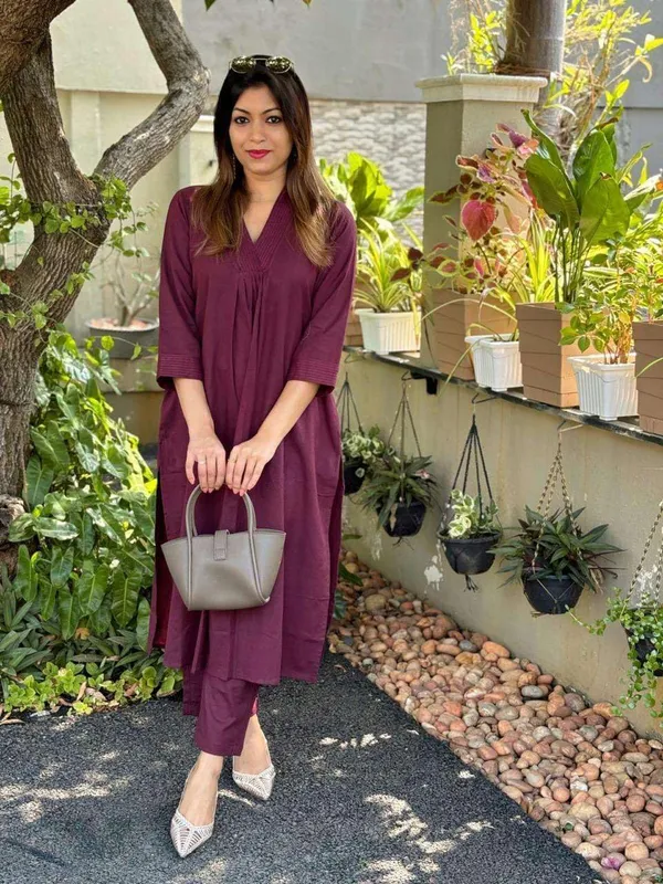 Maroon_Cotton_Printed_A_Line_Straight_Kurti_Pant_Set_For_Women