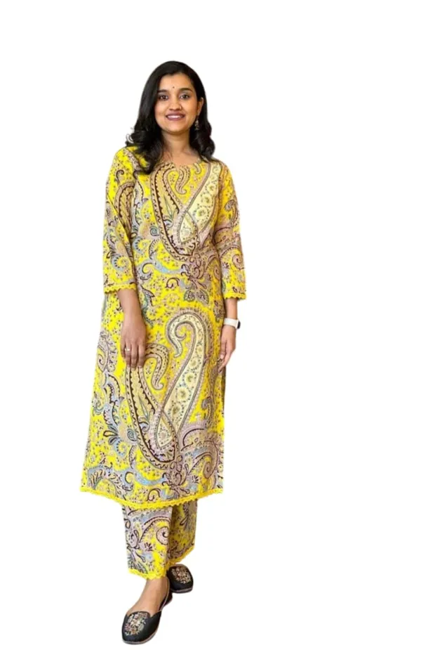 Yellow_Cotton_Regular_Printed_Straight_Kurti_With_Pant_Set_For_Women