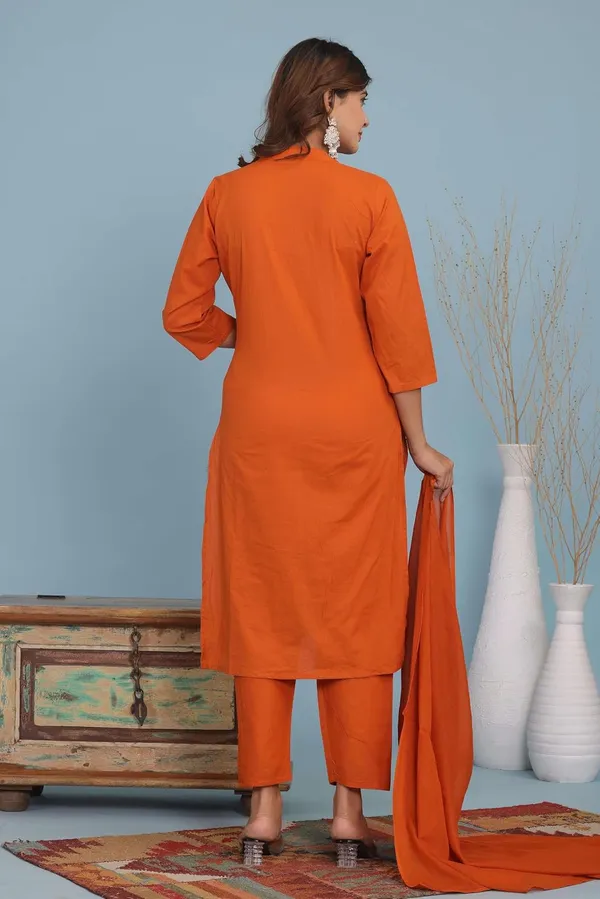 Orange_Cotton_Regular_Printed_Straight_Kurti_With_Pant_Set_For_Women