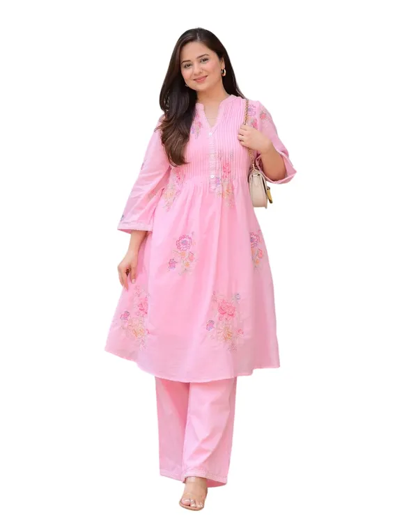 Pink_Cotton_Regular_Embroidered_A_Line_Kurti_With_Pant_Set_For_Women