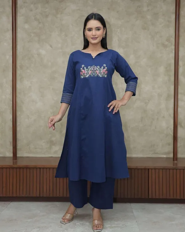 Blue_Cotton_Regular_Embroidered_Straight_Kurti_With_Pant_Set_For_Women