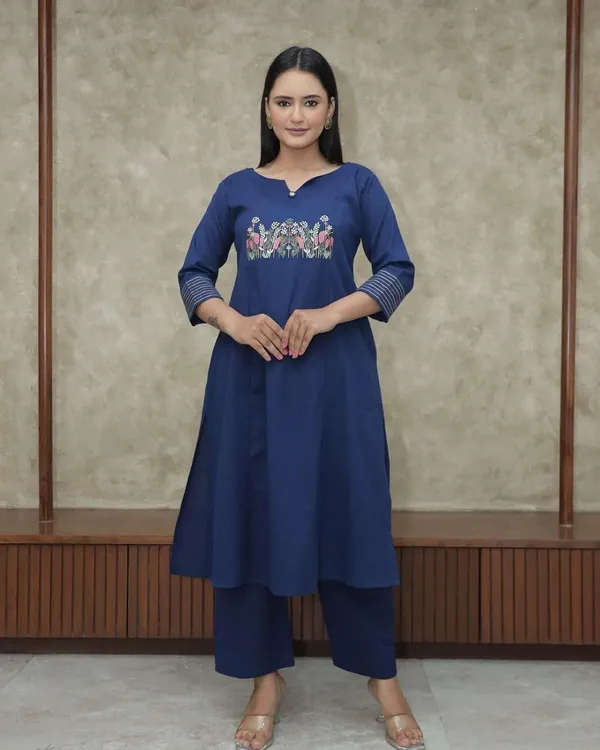 Blue_Cotton_Regular_Embroidered_Straight_Kurti_With_Pant_Set_For_Women