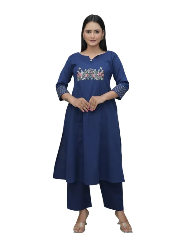 Blue_Cotton_Regular_Embroidered_Straight_Kurti_With_Pant_Set_For_Women