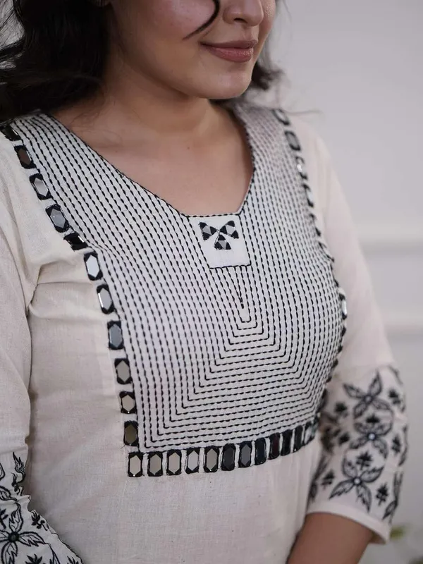 White_Cotton_Embroidered_Straight_Kurti_With_Pant_Set_For_Women