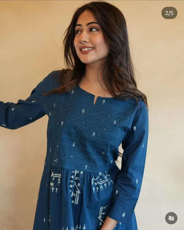 Blue_Cotton_Regular_Embroidered_Anarkali_Kurti_With_Pant_Set_For_Women